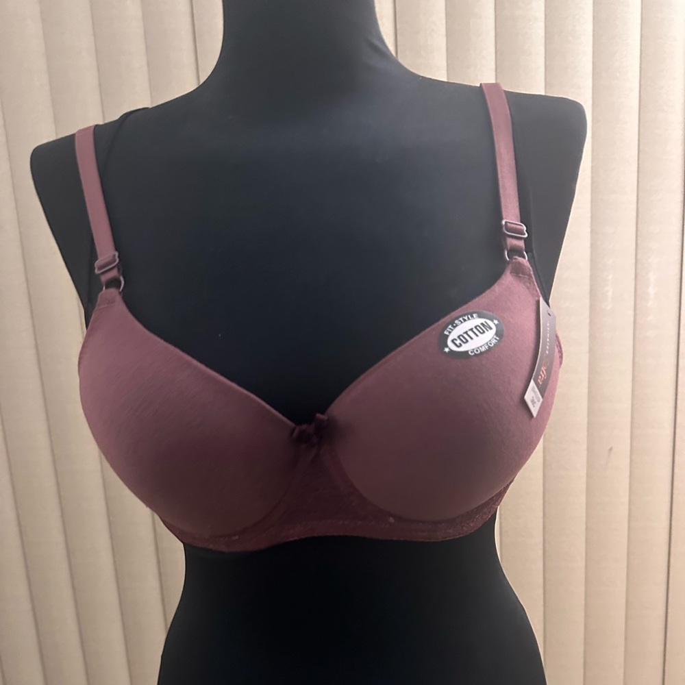 Brand NWT Bra size 36 C w/ underwire cup 
Burgundy 
Cotton w/ lace at bottom